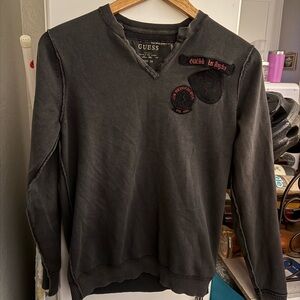 Used Guess Black V-Neck Sweater with Classic Knit Design